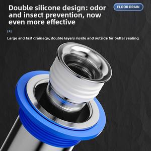 Siphon de sol en acier inoxydable 304, surface polie, dispositif de drainage pour salle de bain et toilettes, grande capacité, triple anti-odeur, épaissi - Product Image 4