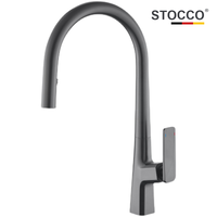 Robinet de cuisine monocommande en laiton gris anthracite de haute qualité STOCCO, à montage sur plan et avec douchette extractible