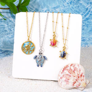 2025 plage été bijoux en acier inoxydable collier émail tortue de mer étoile de mer palmier pendentif collier mer colliers - Product Image 2