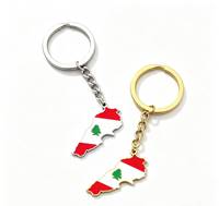 Porte-clés personnalisé en acier inoxydable émaillé avec carte du Liban, pendentif drapeau national pour souvenir, cadeau de voyage, vente en gros