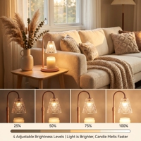 Lampe chauffe-bougie rose romantique avec abat-jour en verre gaufré, minuterie, variateur d'intensité, réglable en hauteur, chauffe-cire sans flamme