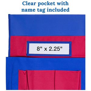 15"W X 19"H 420D Polyester Fabric Blue Red Chairback Pocket Chart Desk Buddy Organizer <b>Name</b> <b>Tag</b> School Office Chair Pockets - Product Image 3