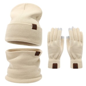 Ensemble 3 pièces unisexe avec écusson en cuir flocon de neige-Chapeau, écharpe et <span class=keywords><strong>gants</strong></span>, chapeau en tricot épais et chaud pour femmes, ensemble chaud pour hommes - Product Image 5