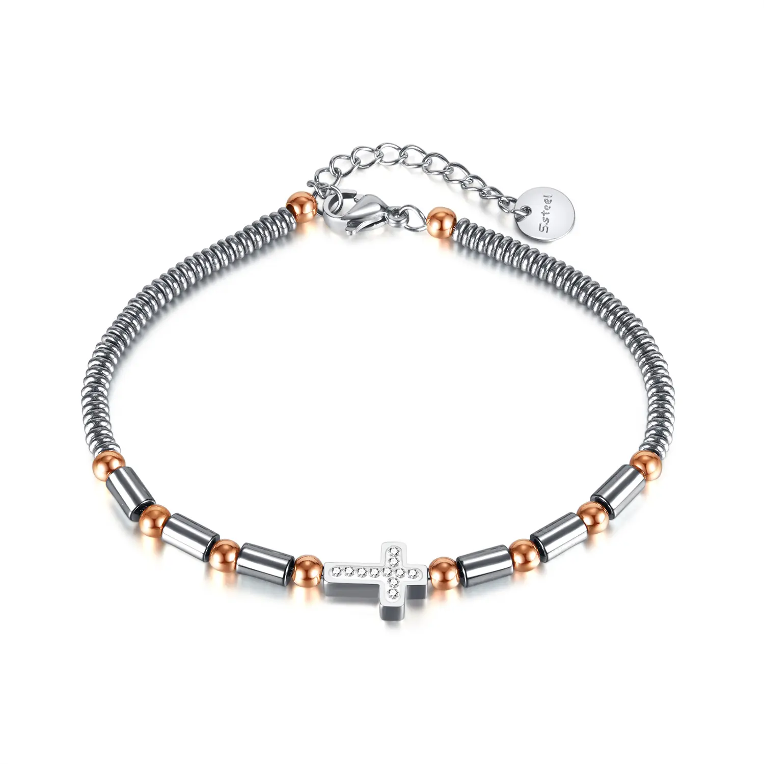 Braccialetti in acciaio inox a maglie cubane pregiate in acciaio inox gioielli moda uomo pietra lavica naturale perline croce ematite bracciali regolabili