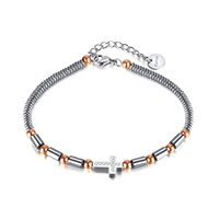 Bracelet fin en acier inoxydable à maillons cubains avec croix, bijoux de mode pour hommes, perles d'hématite, bracelets ajustables, bijoux pour hommes