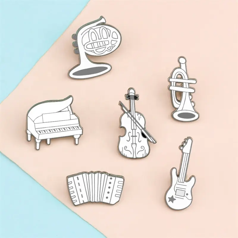 Simple musical instrument enamel piano guitar saxophone brooch clothes custom Lapel Pin