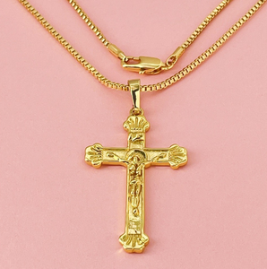 Collar con Colgante de Cruz de Lujo en Oro Auténtico de 18K AU750 Joyería Fina para Mujer Dama Estilo Clásico para Fiesta de Compromiso - Product Image 3