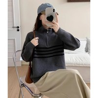 Pull en cachemire rayé sur mesure à demi-zip pour femme, chemise intérieure pour femme, style occidental automne-hiver.