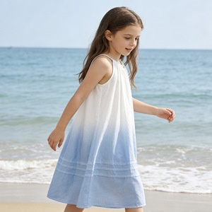 Robe d'été tissée pour filles, col licou, coupe trapèze, longueur genou, à volants, couleur unie, décontractée, pour fête d'anniversaire ou plage - Product Image 2