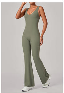 Combinaison de sport pour femme OEM, fitness, yoga, col bas, dos en U, pantalon de sport ajusté, pantalon évasé - Product Image 4