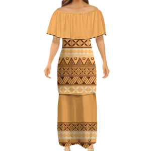 La migliore vendita polinesiana Hawaii Custom Lady monospalla Puletasi abiti Micronesia donna elegante abito lungo con scialle Puletasi - Product Image 4