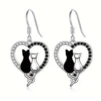 Pendentif design chat blanc/noir pour femme, boucles d'oreilles animales mignonnes, bijoux pour femme de style européen