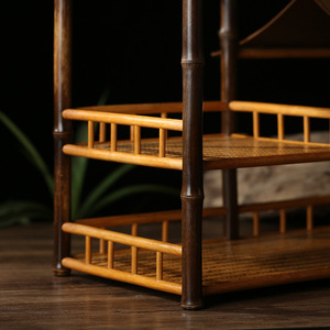 Bamboo Woven Cup Rack Rectangle Freestanding <b>Desk</b> Tea Set Organizer Storage Display <b>Shelf</b> Tableware Holder Chinese Style - Product Image 3