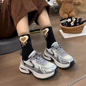 Women Mid Calf Socks Black Plush Bear Pattern Sweat Absorbent Korean Style Casual Socks For Youth - Product Image 2