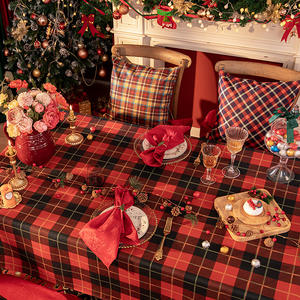 Modern <b>Red</b> Rectangle Cotton <b>Tablecloth</b> Home Decorative Plaid Fabric for Wedding Parties Woven Vinyl - Product Image 3