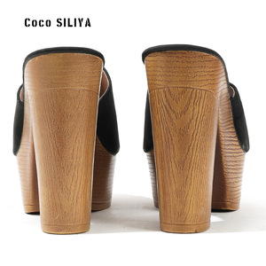 Coco SILIYA Women Summer Wedges Sandals <b>Open</b> <b>Toe</b> <b>Platform</b> Faux Suede Wood <b>Heel</b> Slip on Height Increasing Size 36 - Product Image 2