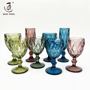 6pcs Amber Party Weeding Glassware <strong>Drinking</strong> Water Goblet Glass Green Blue <strong>Colorful</strong> Glass Cups Red Vintage Wine Glass Cup <strong>Set</strong>