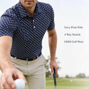 Custom <b>Navy</b> Micro Print Golf Polo Shirt Mens 4 Way Stretch Moisture Wicking Quick Dry Breathable OEM ODM Private Label - Product Image 1