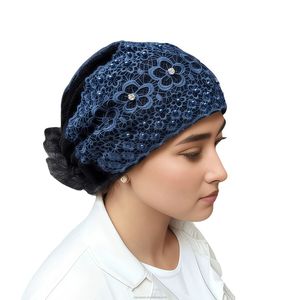 Gorro de noche de encaje con nudo para mujer, estilo musulmán indio, transpirable, ecológico, para todas las estaciones, gorro plano, venta al por mayor. - Product Image 4