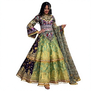 Vestido de Novia Afgano Tradicional Kuchi, Vestido de Boda Verde Dorado Bordado, Vestido Largo de Manga Larga, Vestido Informal para Mujer - Product Image 1
