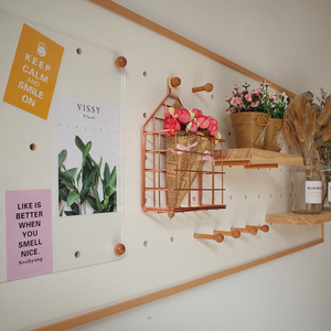 Wooden Pegboard Wall <b>Shelf</b> Rectangle <b>Adjustable</b> Storage Rack Nordic Style Kitchen Organization - Product Image 3