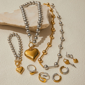 Yueli Heart <b>Necklace</b> <b>Ring</b> Earrings Set Stainless Steel Unisex Gift Jewelry - Product Image 4