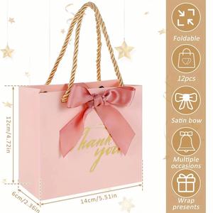 Sacs cadeaux miniatures roses de luxe personnalisés, sacs en papier « Merci » pour baby shower, anniversaire, mariage, commande en gros, impression offset, recyclables - Product Image 6