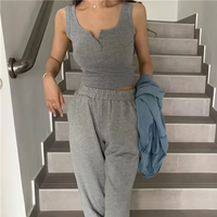 Robes d'été Couleur unie Casual Women's Teens Trendy Basic Tank Top for Women Ribbed Button Down Sleeveless Blouse