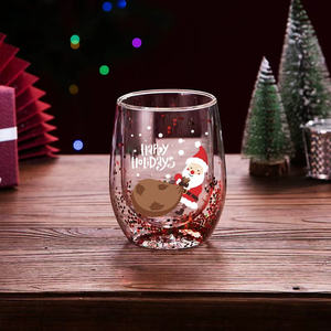 Ly thủy tinh hai lớp chịu nhiệt có tay cầm, ly thủy tinh hình cây thông Noel sáng tạo và dễ thương, bán buôn - Product Image 3