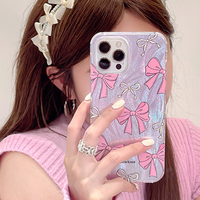 Casing penutup ponsel desain benang bulu anak perempuan pita cetak UV kustom untuk iPhone 16 15 14 Pro Max 16 Plus