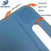 Accessoire de cuisine multifonctionnel de haute qualité, planche à découper rectangulaire en plastique double face créative avec crochet