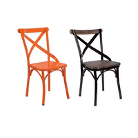 Chaise de salle à manger avec structure métallique, dossier en X, dossier en bois et assise en PU pour salle à manger