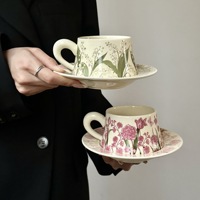 Tasse à Café et Soucoupe en Céramique Peinte à la Main, Design Original Lelyi, Mignon Mug Peinture à l'Huile, Cadeau