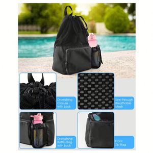 Custom Logo Mesh <b>Drawstring</b> <b>Backpack</b> with Wet Pocket Polyester Lining Waterproof Feature for Gym Yoga Beach Travel - Product Image 2