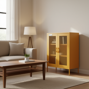 Armadio in Acciaio Giallo Senape 31.5x13.8x40.0 Pollici, Design Industriale, Arredamento Moderno per Soggiorno - Product Image 2