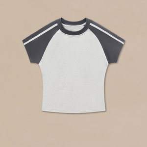 เสื้อยืดถักลายทางตัดสี คอกลม สไตล์เรโทร สำหรับผู้หญิงช่วงฤดูร้อน เสื้อยืดทรงเข้ารูป ผ้าเนื้อนุ่ม ยืดหยุ่นได้ดี ตัดต่อผ้าแบบมีสไตล์ - Product Image 6