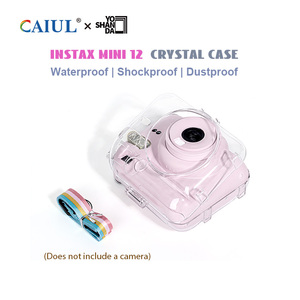 Étui pour appareil photo Fuji <span class=keywords><strong>Instax</strong></span> Mini 12, étui de protection antichoc en plastique transparent, coque rigide avec poche photo, sangle arc-en-ciel - Product Image 2