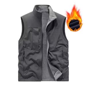 Men's Black Stand Collar <b>Padded</b> Vest With Zipper Closure And Front Pockets Winter Casual Outerwear - Product Image 5