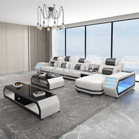 Canapé d'angle en cuir véritable en forme de L, style européen moderne, pour salon intelligent