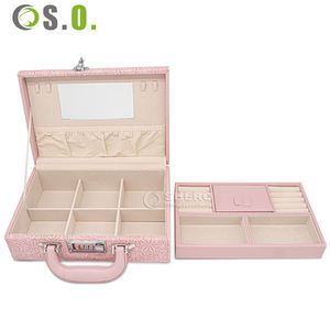 Boîte de rangement à bijoux de voyage portable en cuir PU rose personnalisée, élégante, pour boucles d'oreilles, colliers, organiseur de bijoux pour fille - Product Image 1