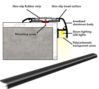 Lumières de profil d'éclairage de marchepied à bords ronds et antidérapants à LED Série 6000 Bande de canal en alliage d'aluminium pour escalier monté en surface