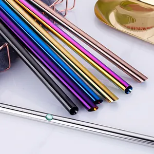 Eco Friendly Reusable Straws Stainless Steel Beveled Metal Bubble Tea Straw