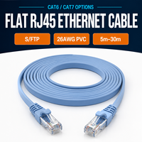 Kabel Patch Cord Flat CAT6 Cat7 S FTP RJ45 Ethernet 26AWG dengan Selubung PVC 5m 10m 15m 20m 30m untuk TV Box Router yang Dipasang di Dinding