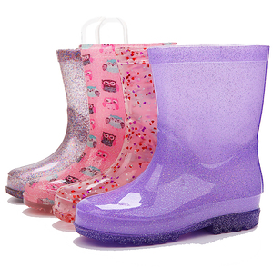 Children Pvc Transparent Half Color Change Glitter Rain Boots Gumboots <strong>Rainboots</strong> for Kids - Product Image 1