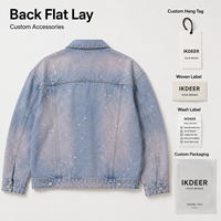 Veste en jean jacquard IKDEER pour homme, coupe oversize, style streetwear, OEM ODM, logo personnalisé