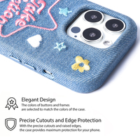 Étui de protection pour téléphone Zenos Ins Style fait main, série iPhone 14, design en jean brodé avec des étoiles et des cœurs, en cuir, tout inclus
