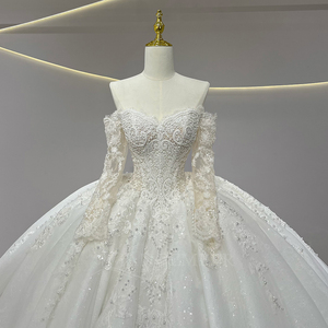 JFH67 Classic Modern Sweetheart Lace Chapel Train Wedding Bridal Ball Gown Dresses with Flowers <b>Sequined</b> Crystal - Product Image 5