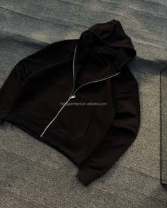 Sudadera con capucha extragrande con cremallera completa, logotipo personalizado con estampado en relieve, estilo Y2K, de algodón, estilo urbano, sudaderas con cremallera completa en blanco, de fábrica - Product Image 3