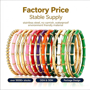 สร้อยข้อมือสแตนเลสชุบทอง 18K กันน้ำ ขายส่ง สร้อยข้อมือลายไม้ไผ่เคลือบเรนโบว์ดิริปกลู โรงงานผลิตเครื่องประดับสำหรับผู้หญิง - Product Image 1