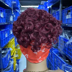 Afro Wave <span class=keywords><strong>Pixie</strong></span> Cut Peluca rizada Natural Brasileño 150% Densidad COLORES naturales Peluca de cabello humano hecha a máquina <span class=keywords><strong>Banda</strong></span> para el cabello de seda helada - Product Image 6